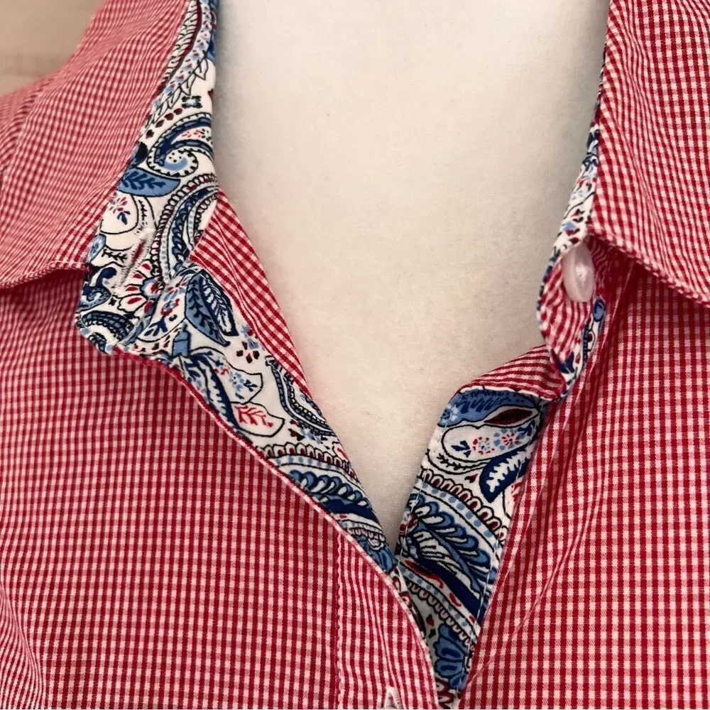 Croft & Barrow Red & White Gingham Sleeveless Button Down Shirt - Picture 3 of 5